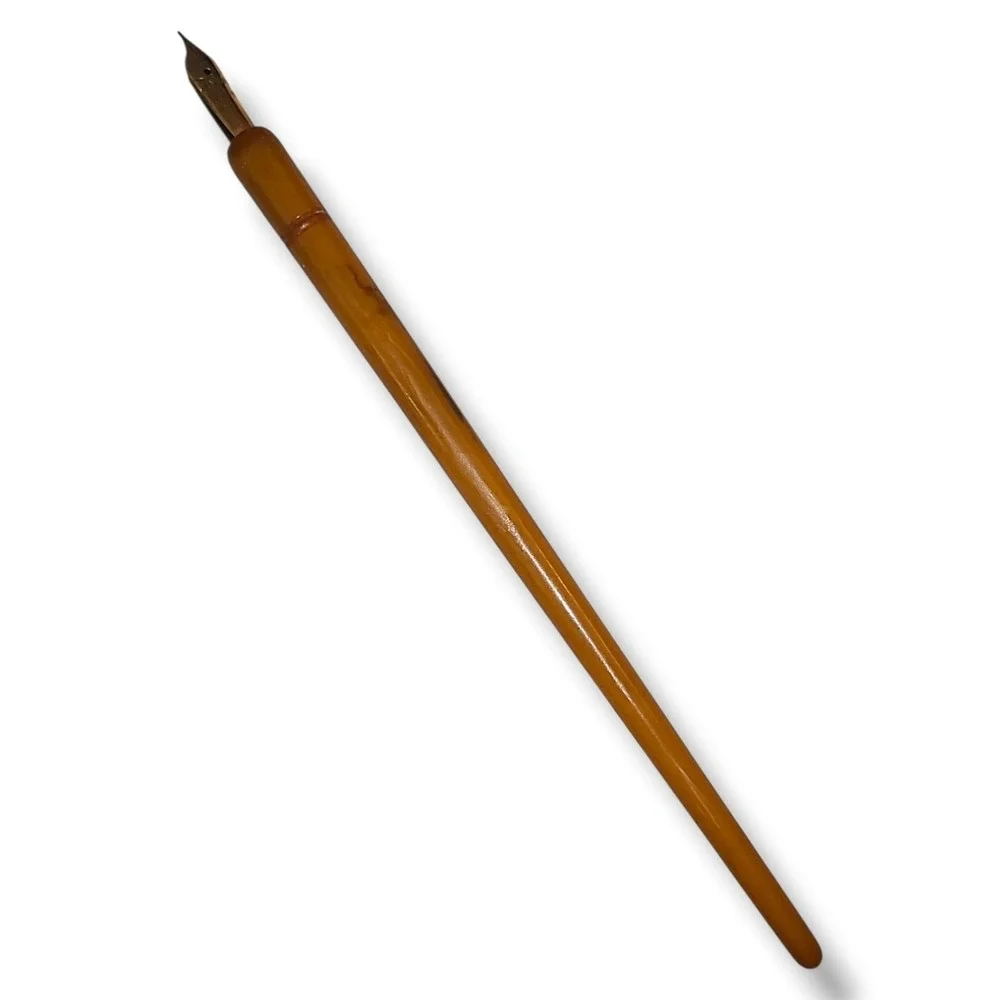 Vintage Butterscotch Bakelite Dip Pen 14 Ct Gold Plated Nib No 4 Writing Pen